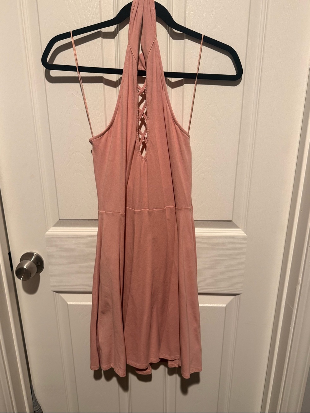 Express Blush Pink Halter Mini Dress with Lace-Up Back
